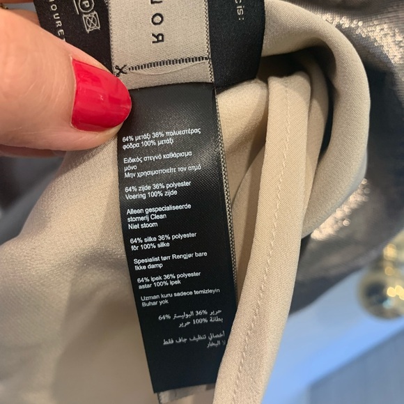 NWT Roland Mouret Anser asymmetric silk-blend gold lame dress. Size 14 - Picture 7 of 8